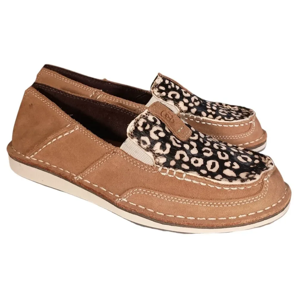 Ariat Loafers Cheetah Print Cruiser Shoes Moc Toe Dyed Cow Womens 7 B Brown